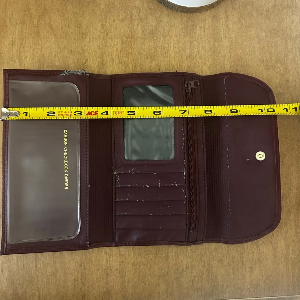 Rolfs Burgundy Genuine Leather Trifold Checkbook Wallet Kiss Lock Coin Pocket - Picture 7 of 10